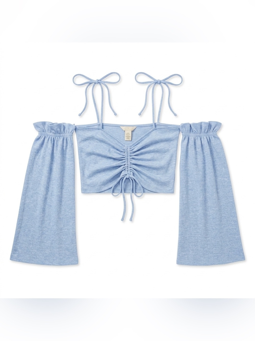H&M Light Blue Ruched Crop Top with Detachable Bell Sleeves